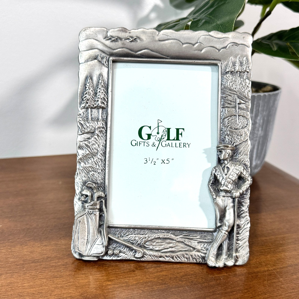 Golf Photo Frame 3.5 x 5 Picture Silver Pewter Free Standing 3D Golfer
